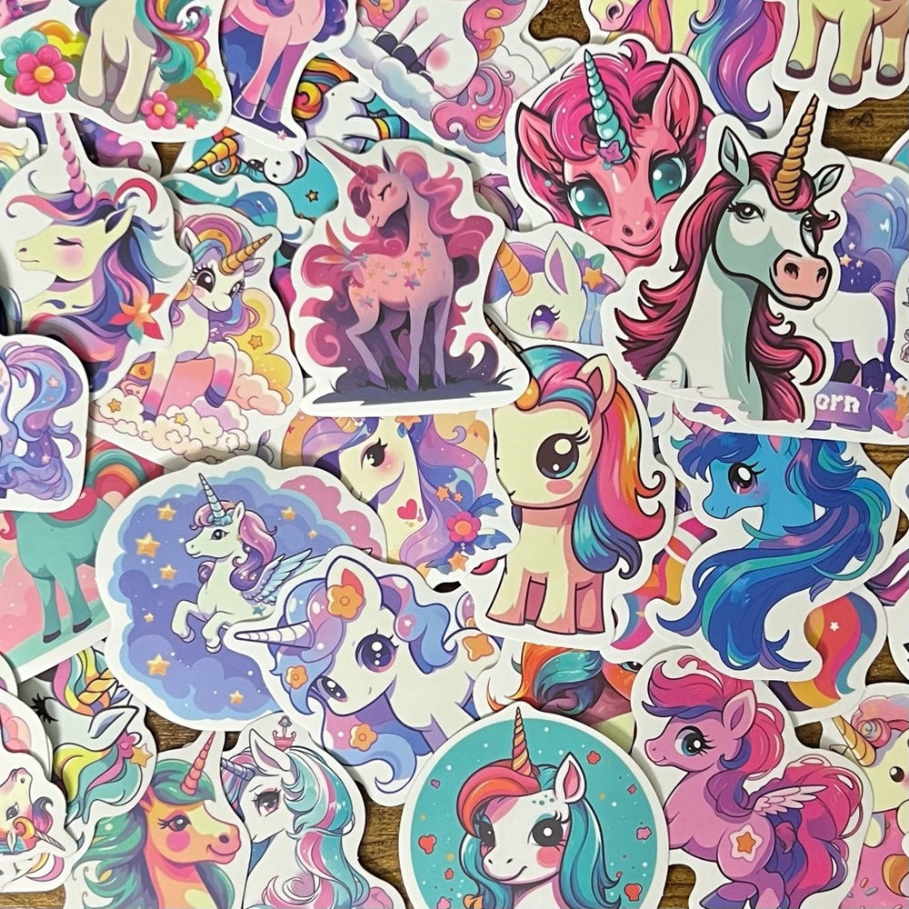 50pcs Unicorn Stickers | Colorful Kawaii Vinyl Decals